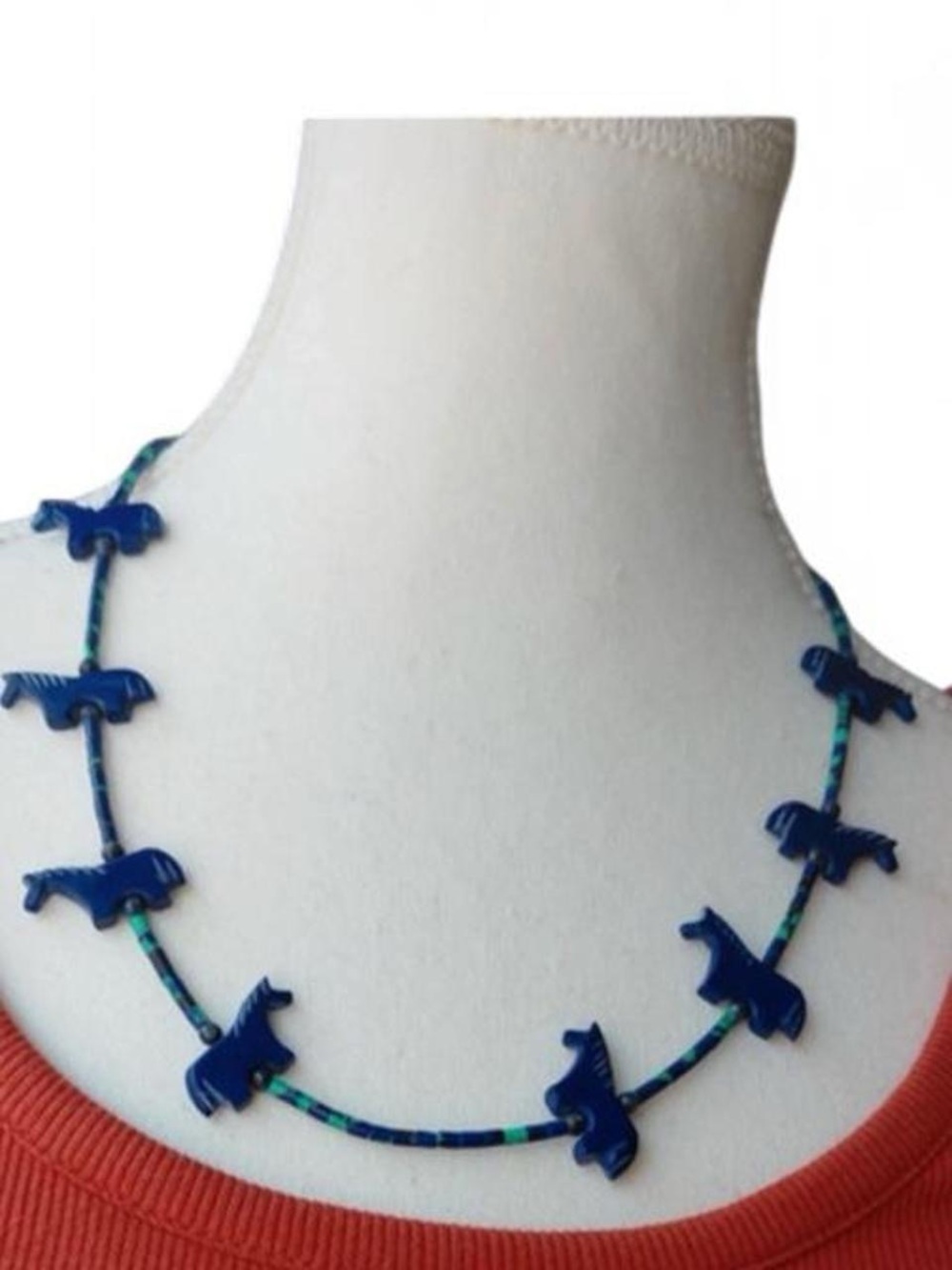 Vintage Southwestern Azurite Beaded Fetish Horse Necklace Southwestern Western - Picture 3 of 6